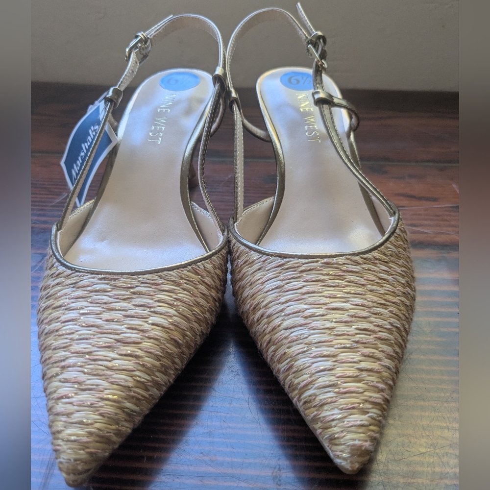 Nine West Metallic Woven Slingback Heels